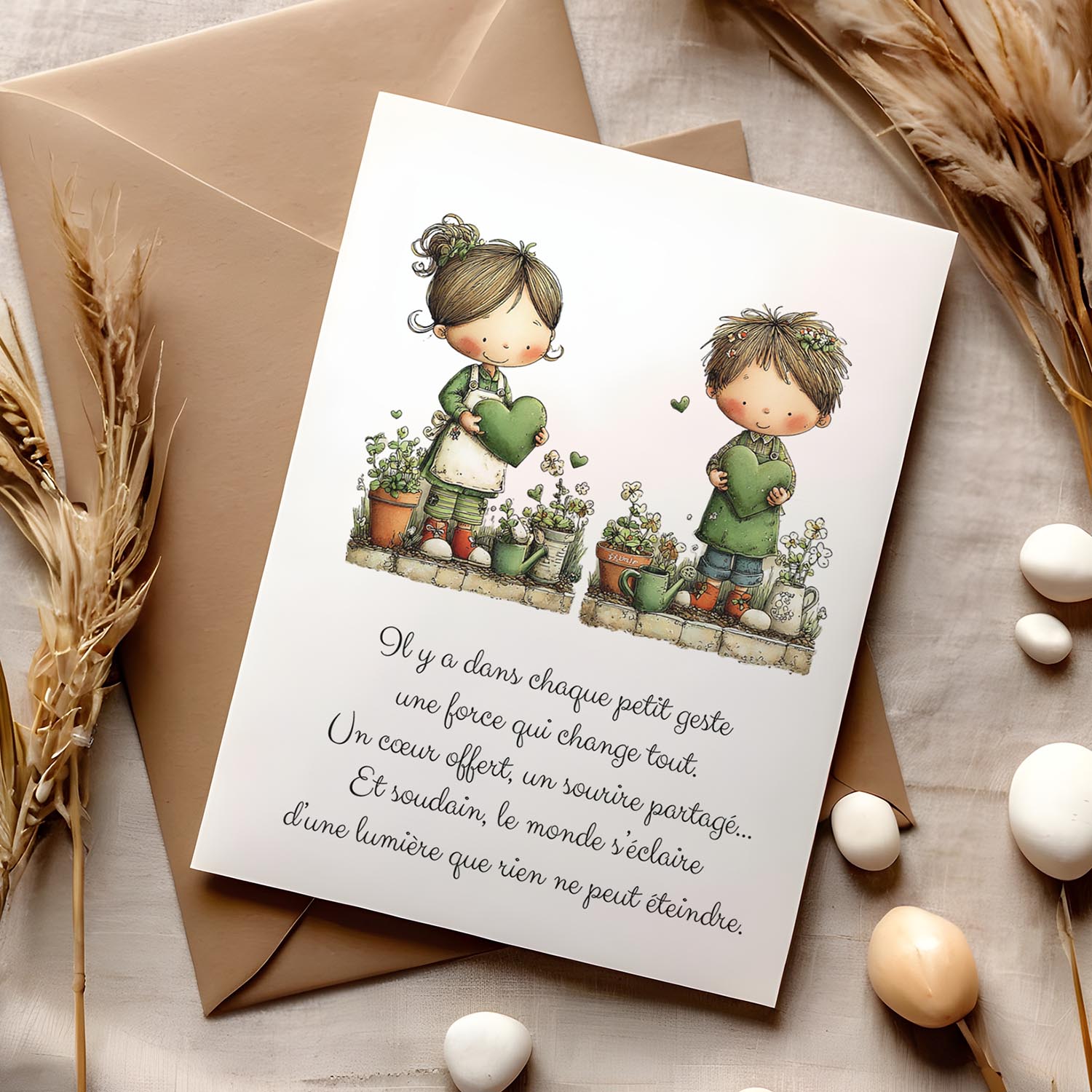 Carte message inspirant – Petits gestes et grande lumière | Carte poétique et bienveillante