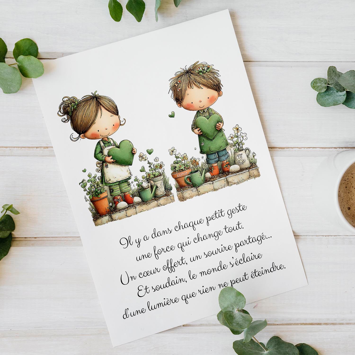 Carte message inspirant – Petits gestes et grande lumière | Carte poétique et bienveillante