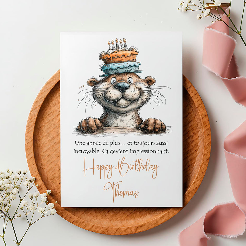 Carte anniversaire personnalisée humour – Loutre incroyable | Carte drôle et originale