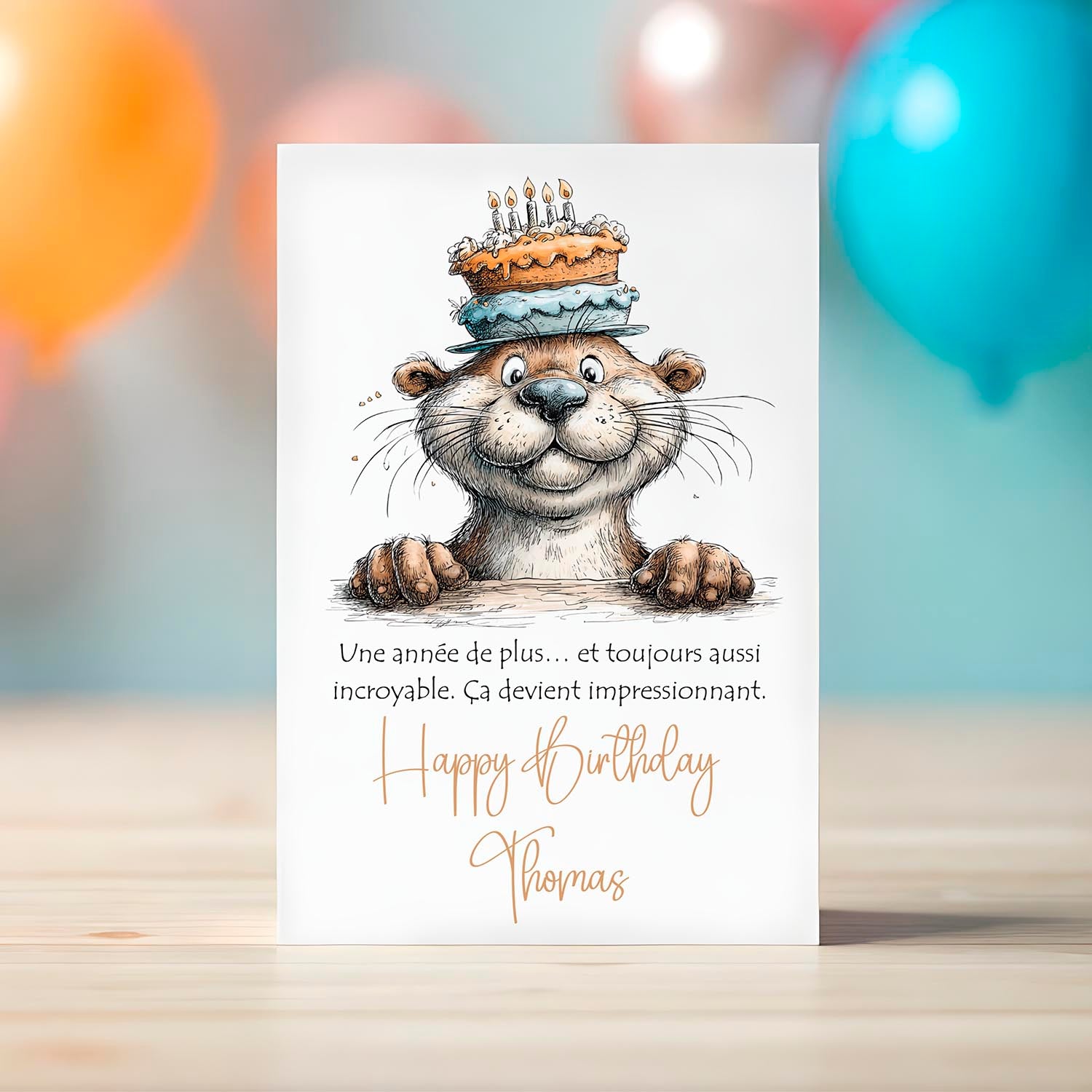 Carte anniversaire personnalisée humour – Loutre incroyable | Carte drôle et originale