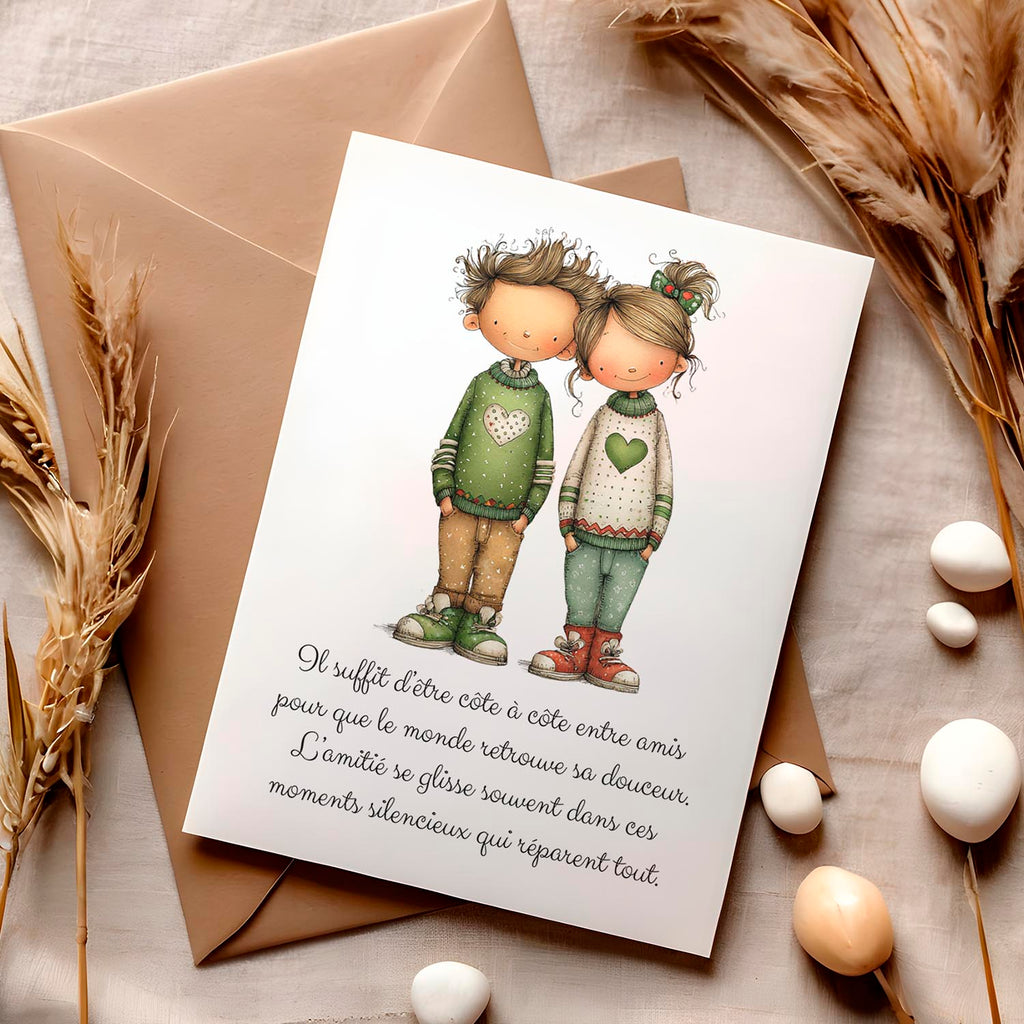 Carte message amitié – Douceur et présence | Carte poétique et réconfortante