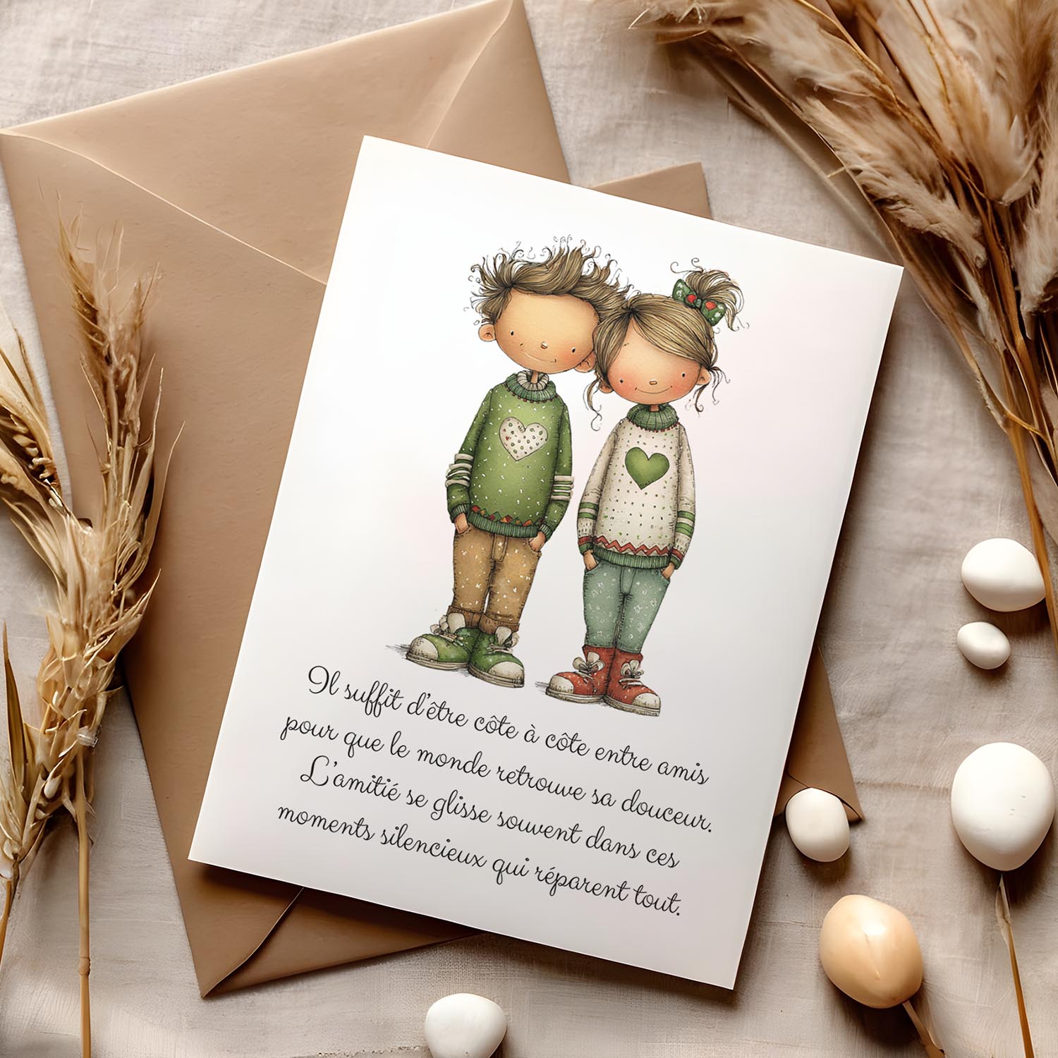 Carte message amitié – Douceur et présence | Carte poétique et réconfortante