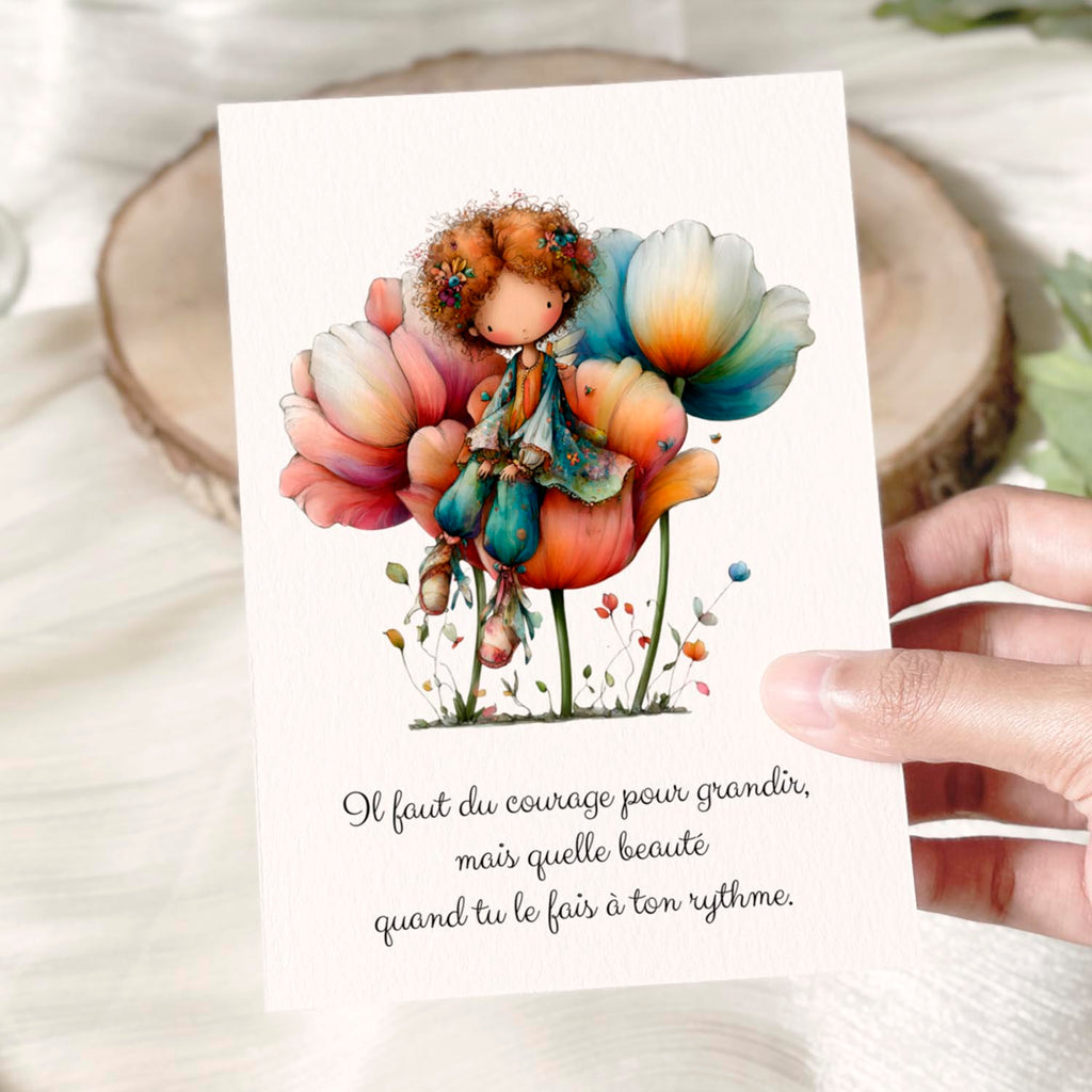 Carte message inspirant – Grandir à son rythme | Carte poétique et bienveillante