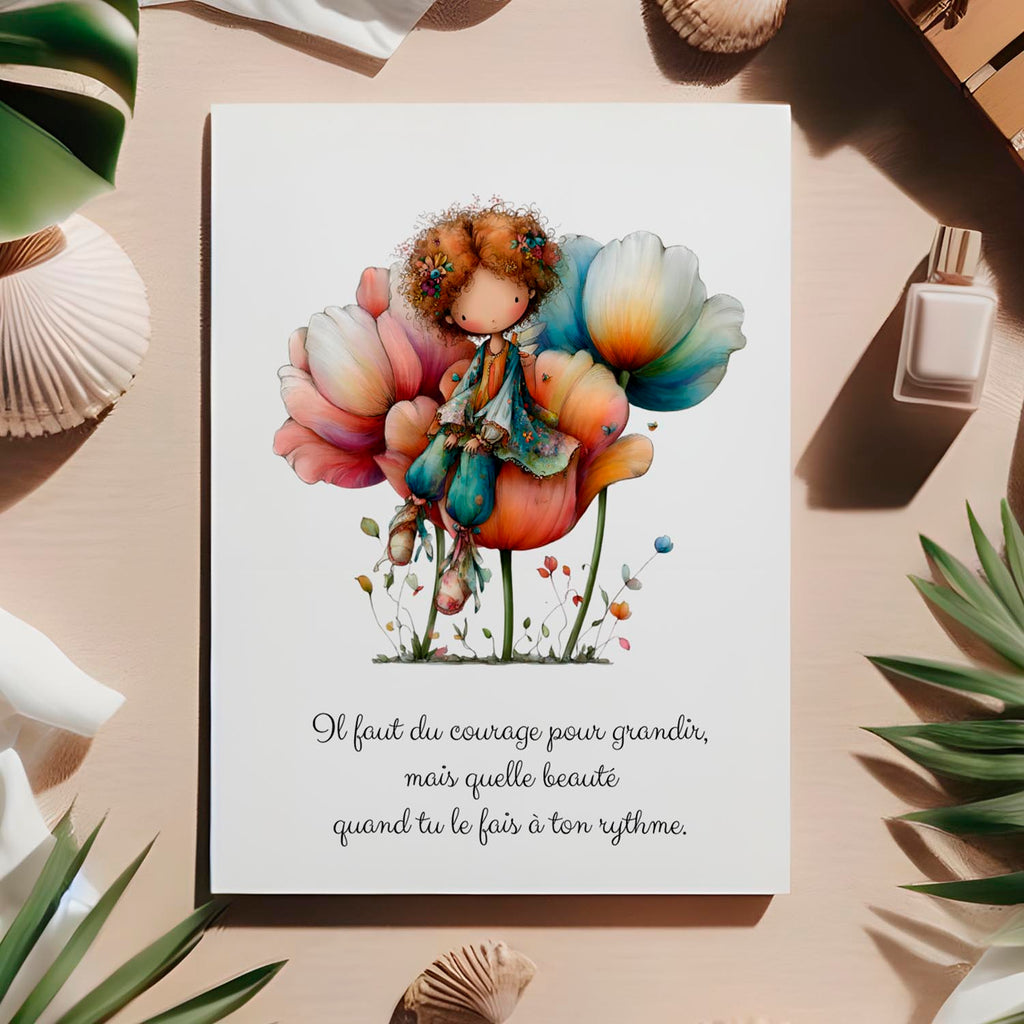 Carte message inspirant – Grandir à son rythme | Carte poétique et bienveillante