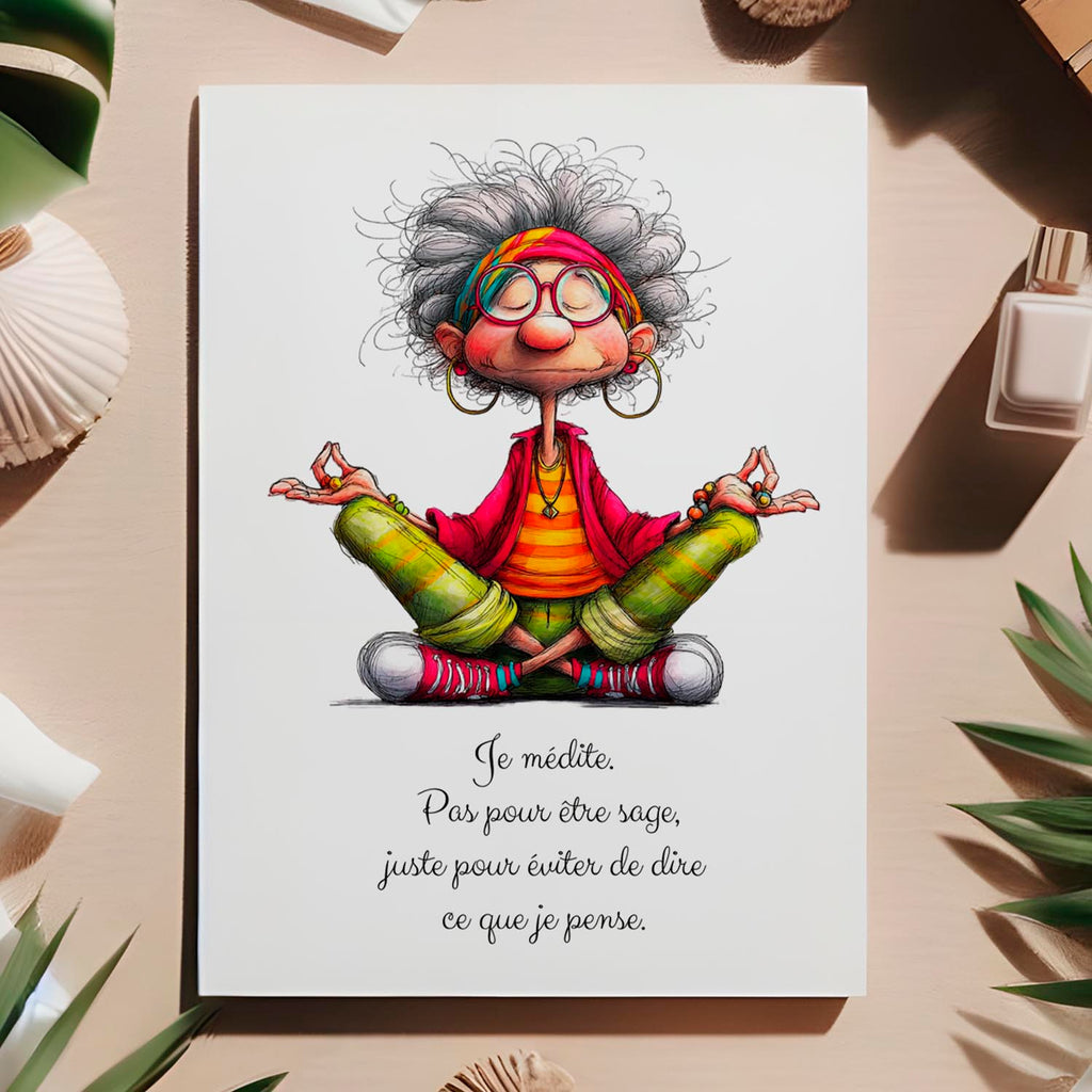 Carte humoristique – Méditation et autodérision | Carte drôle et originale