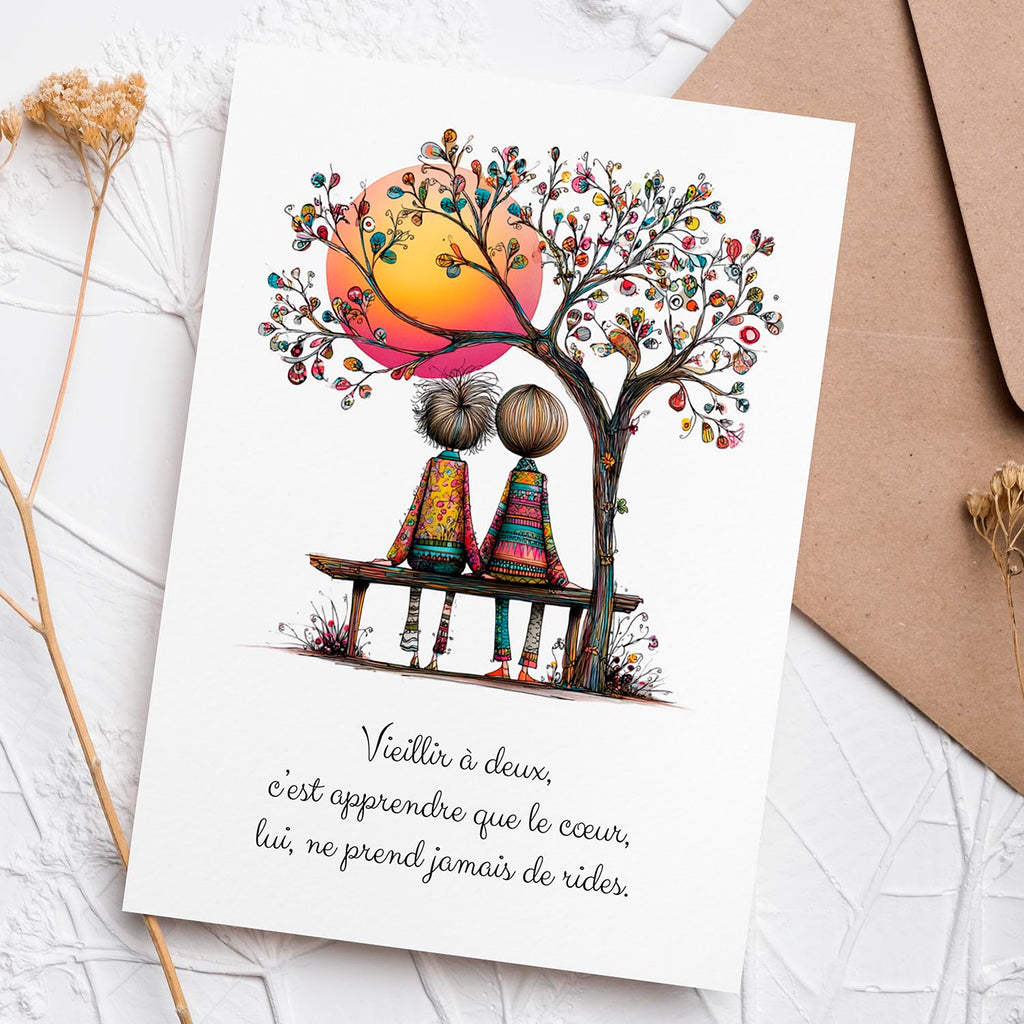 Carte message amour – Vieillir à deux | Carte poétique et intemporelle