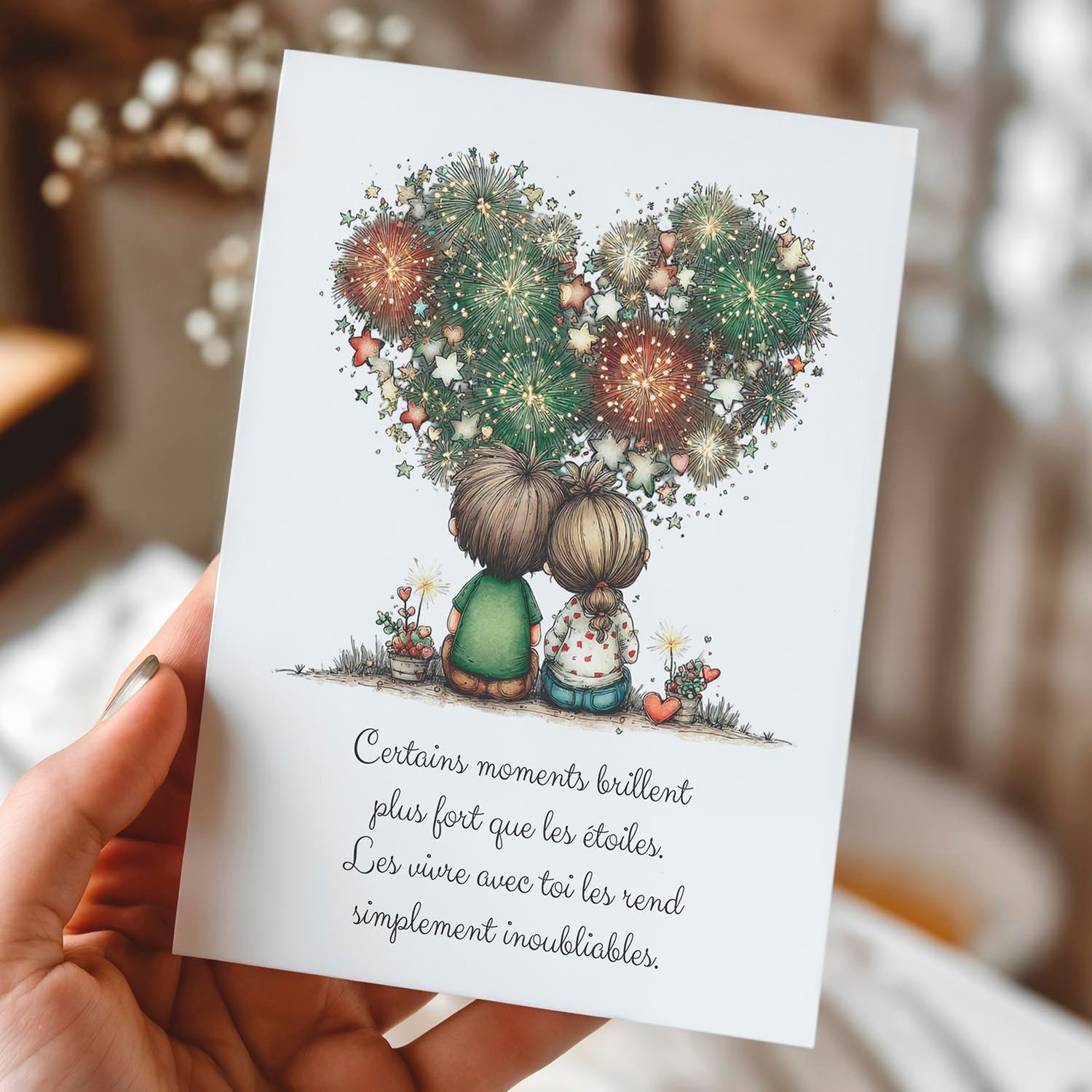 Carte message amour – Moments inoubliables | Carte poétique et lumineuse