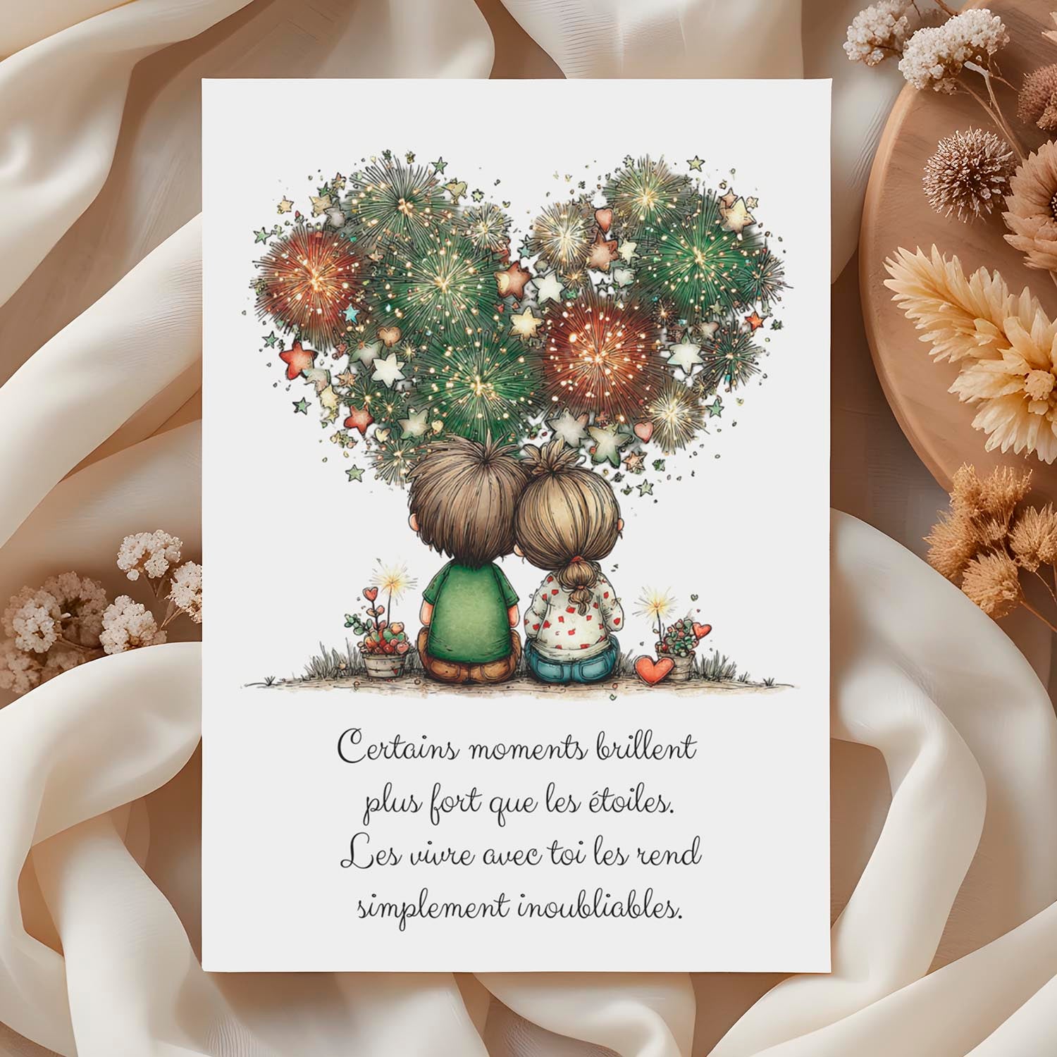 Carte message amour – Moments inoubliables | Carte poétique et lumineuse