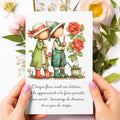 Carte illustrée citation douceur – Fleurs et enfants jardiniers | Message poétique et inspirant
