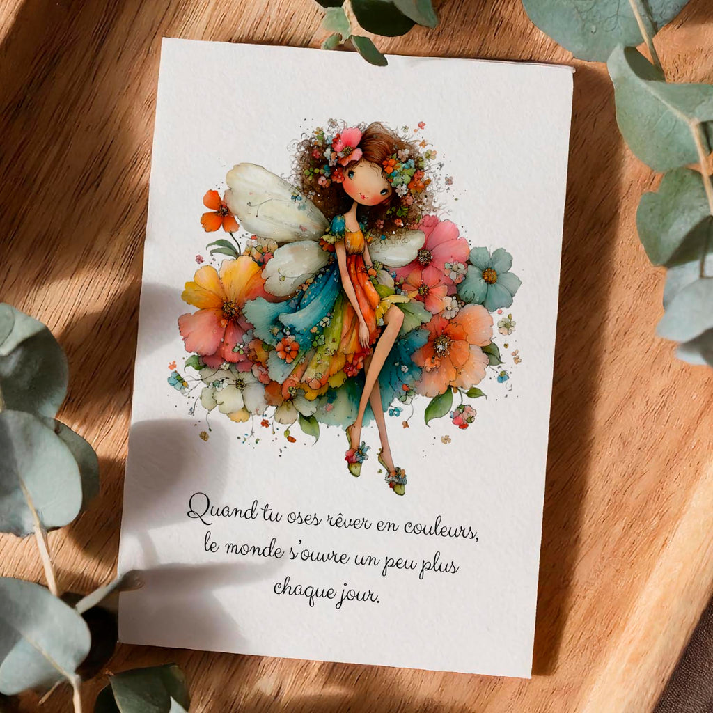 Carte message inspirant – Rêver en couleurs | Carte poétique et positive