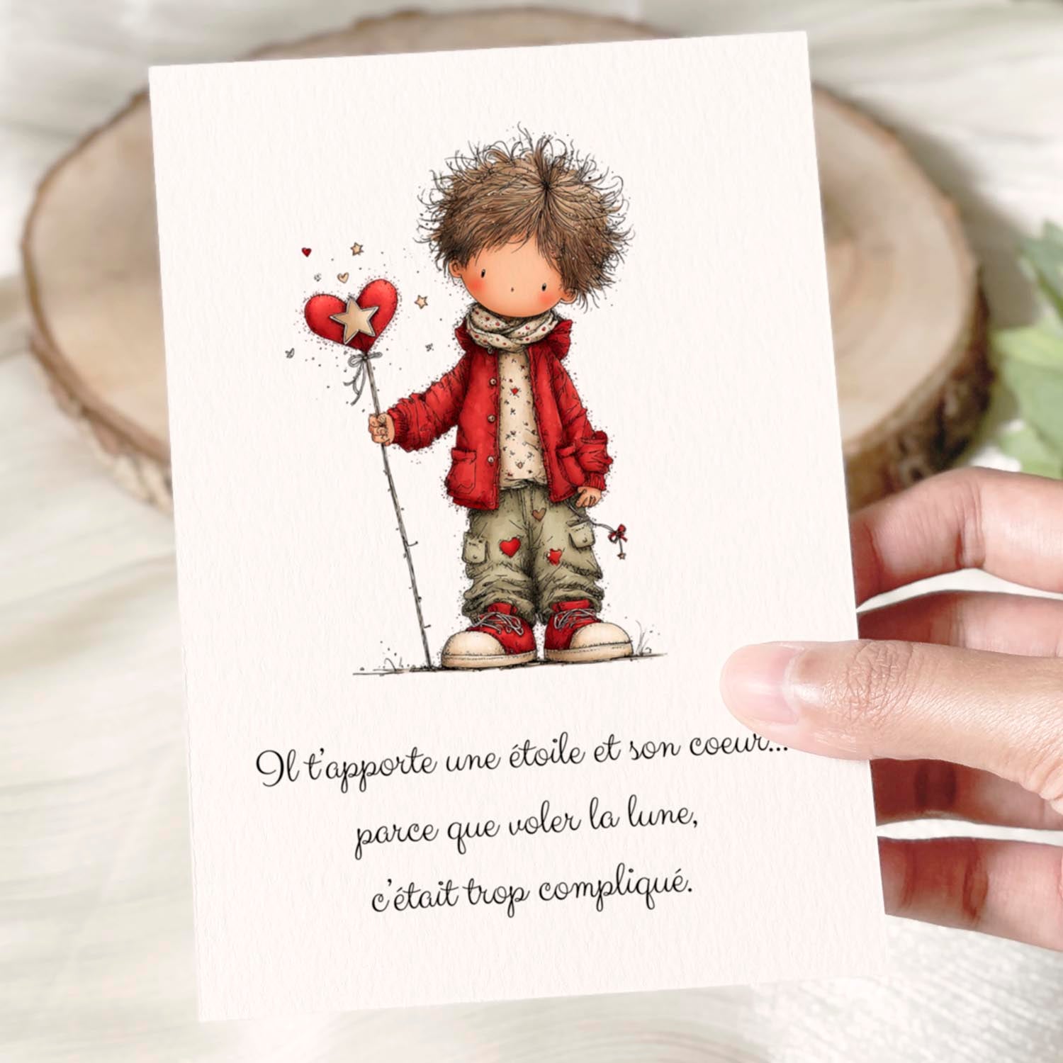 Carte message amour – Étoile et cœur | Carte poétique et romantique