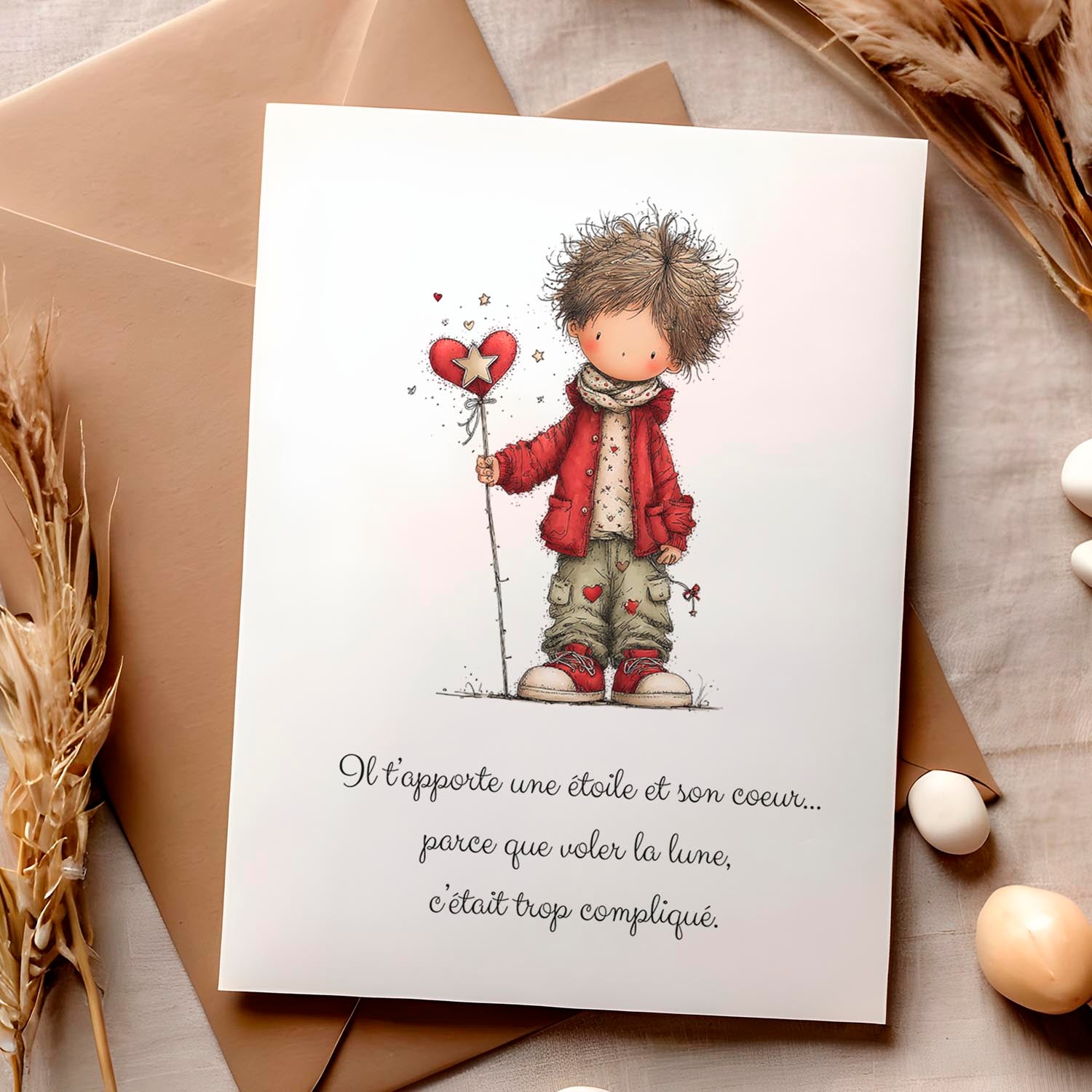 Carte message amour – Étoile et cœur | Carte poétique et romantique