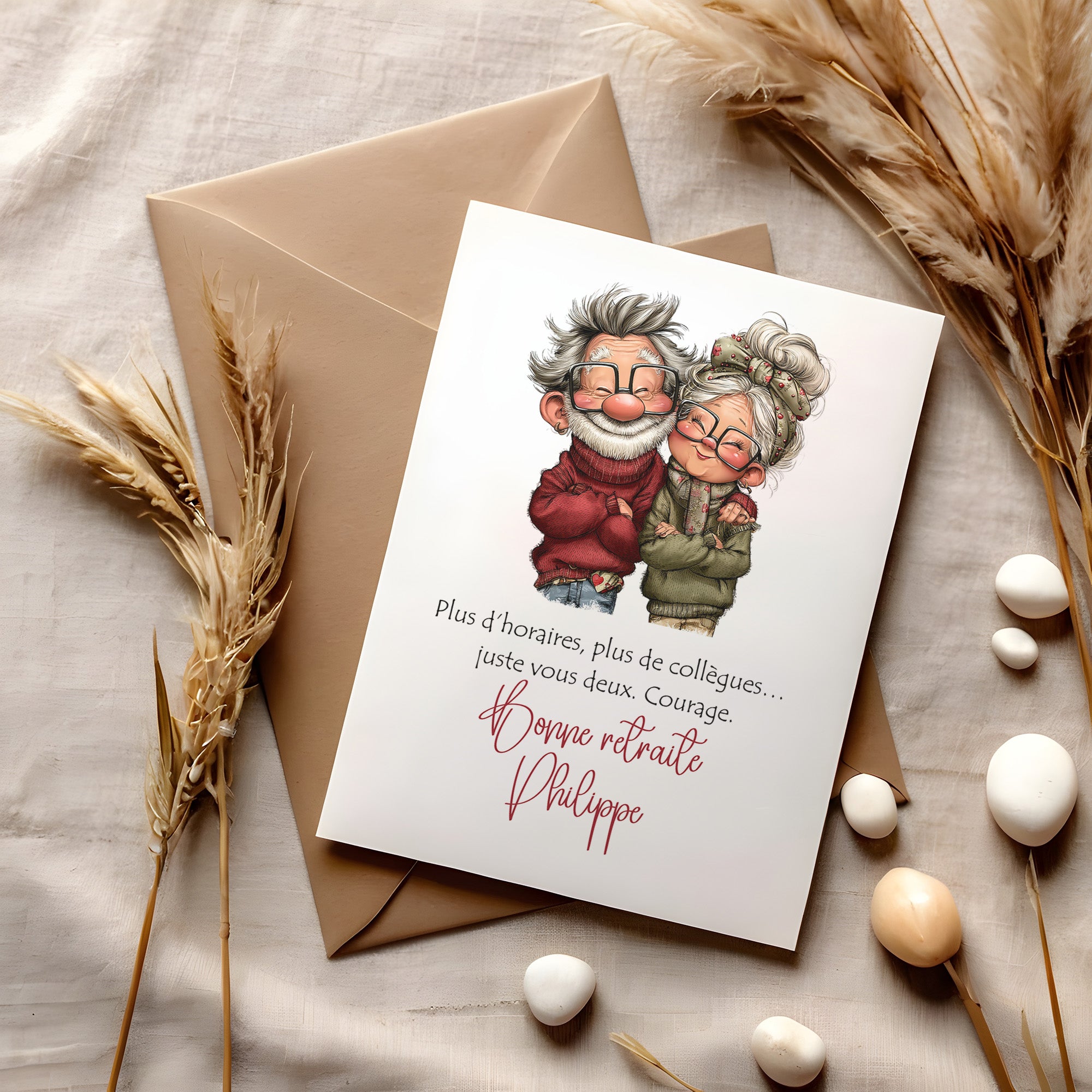 Carte retraite humoristique couple personnalisée – Bonne retraite avec prénom | Carte drôle et originale