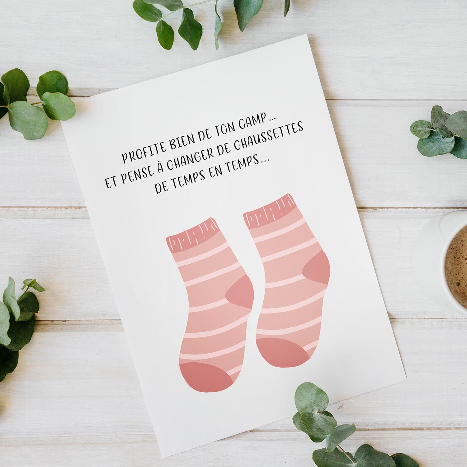 Carte camp humour – Changer de chaussettes | Carte drôle enfant