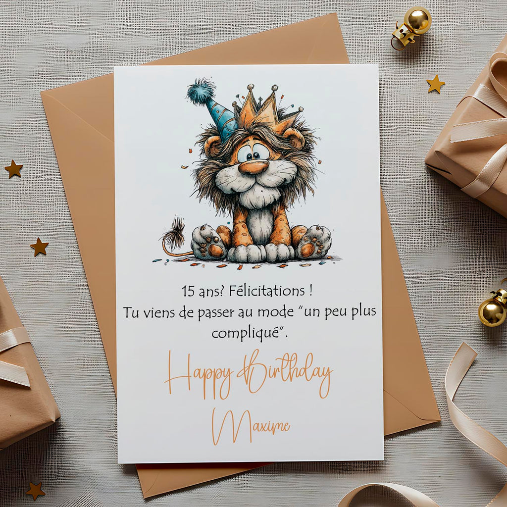 Carte anniversaire personnalisée 15 ans humour – Passage ado | Carte drôle et originale