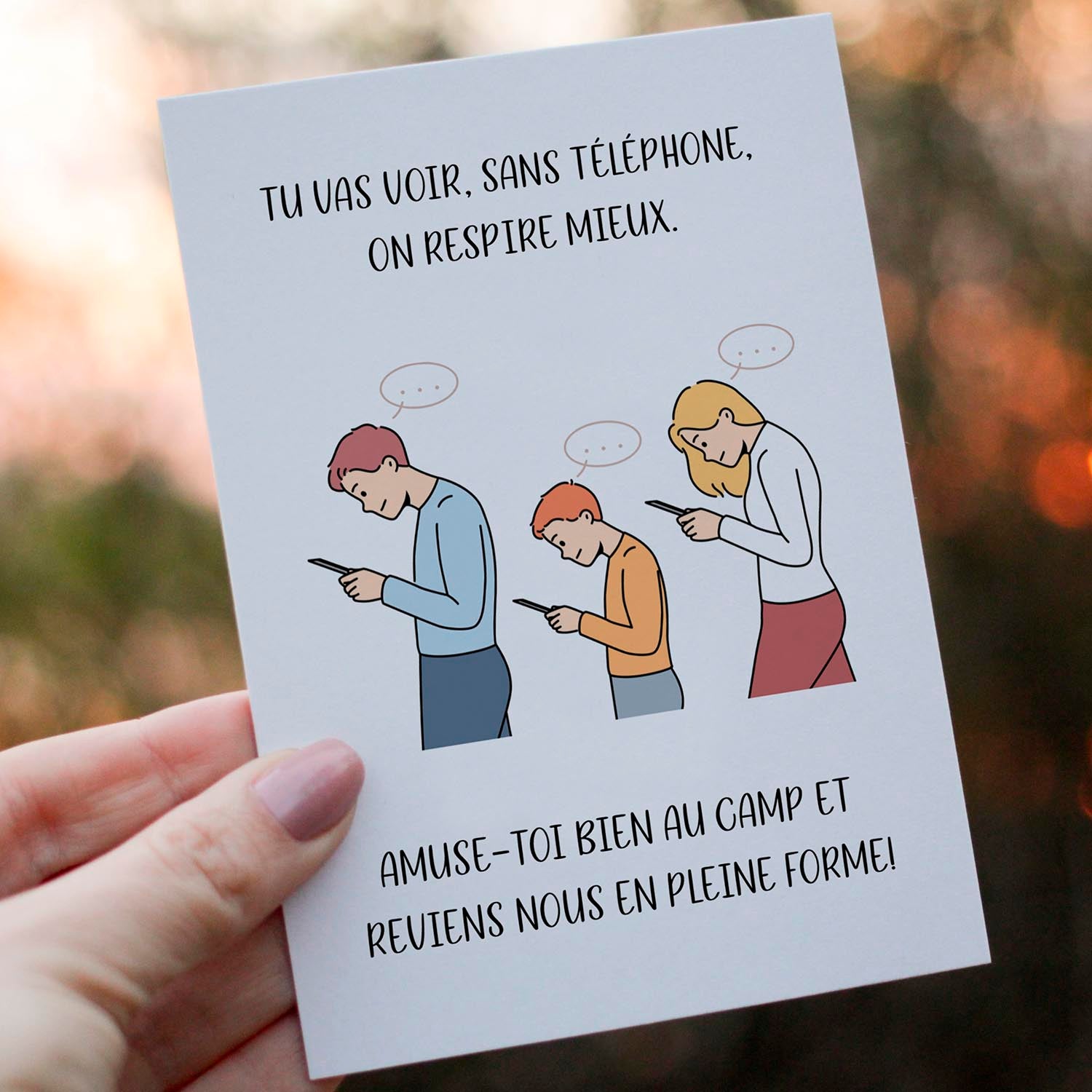Carte camp sans téléphone – Humour parents | Carte enfant originale