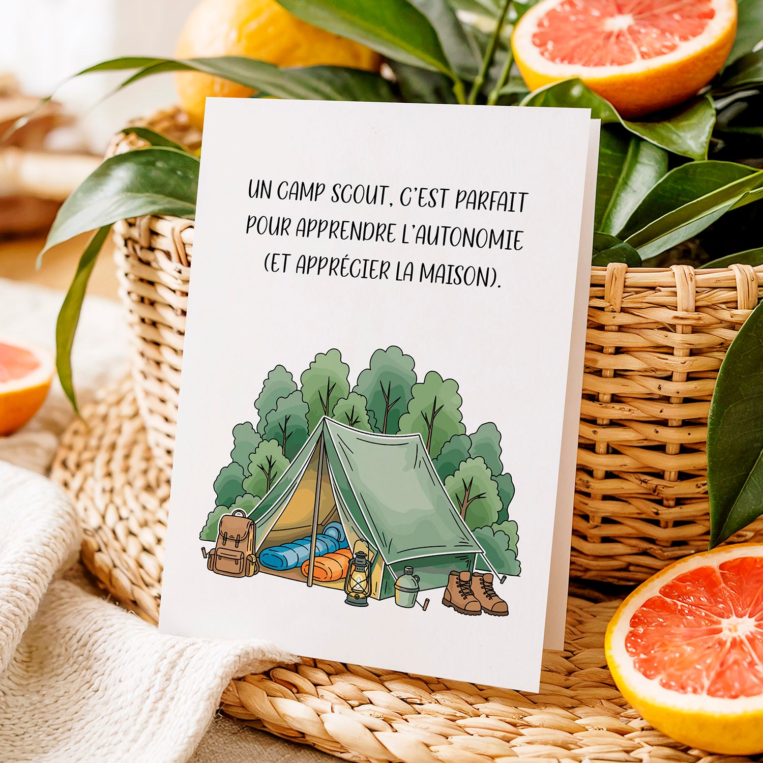 Carte camp scout – Humour autonomie enfant | Carte drôle parents