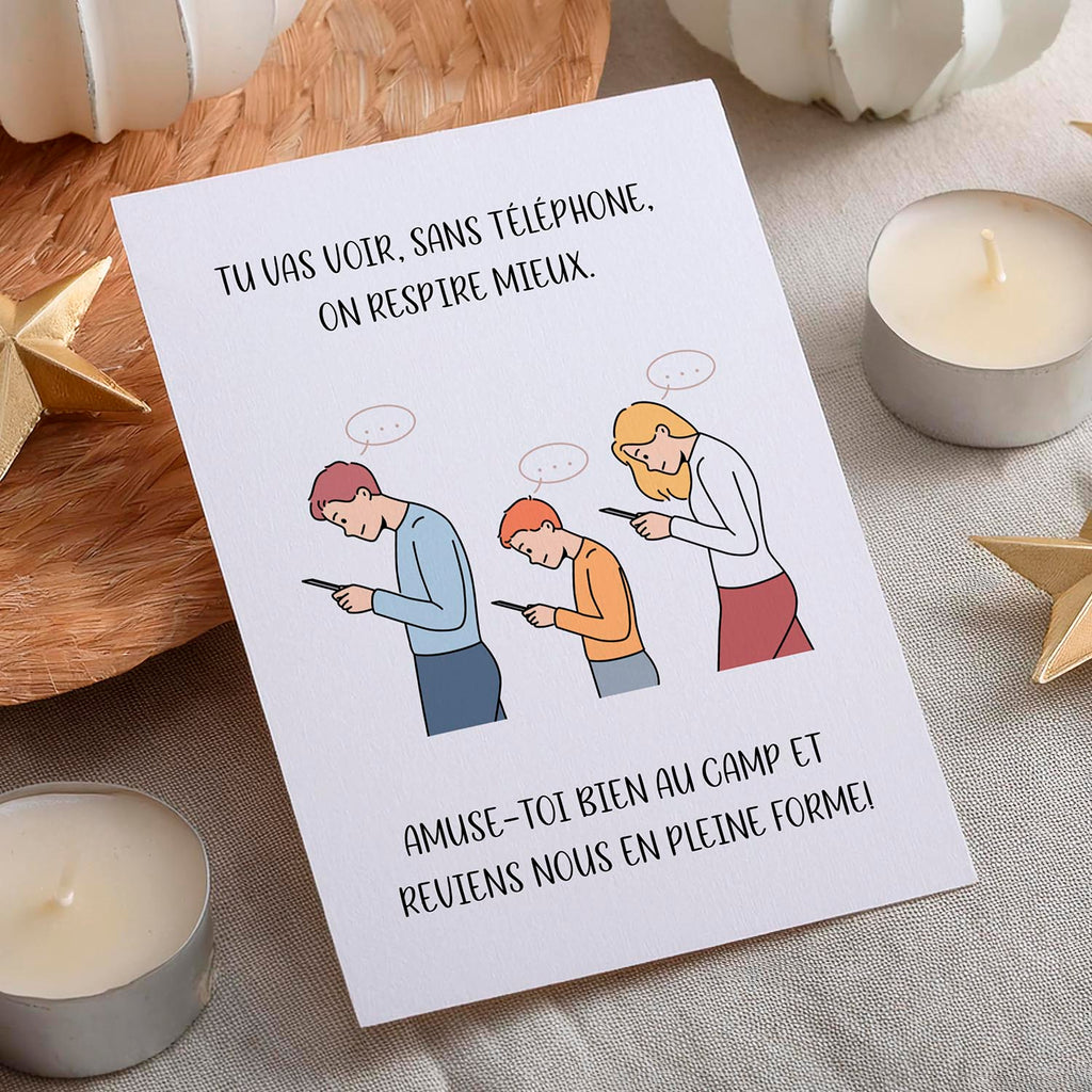 Carte camp sans téléphone – Humour parents | Carte enfant originale