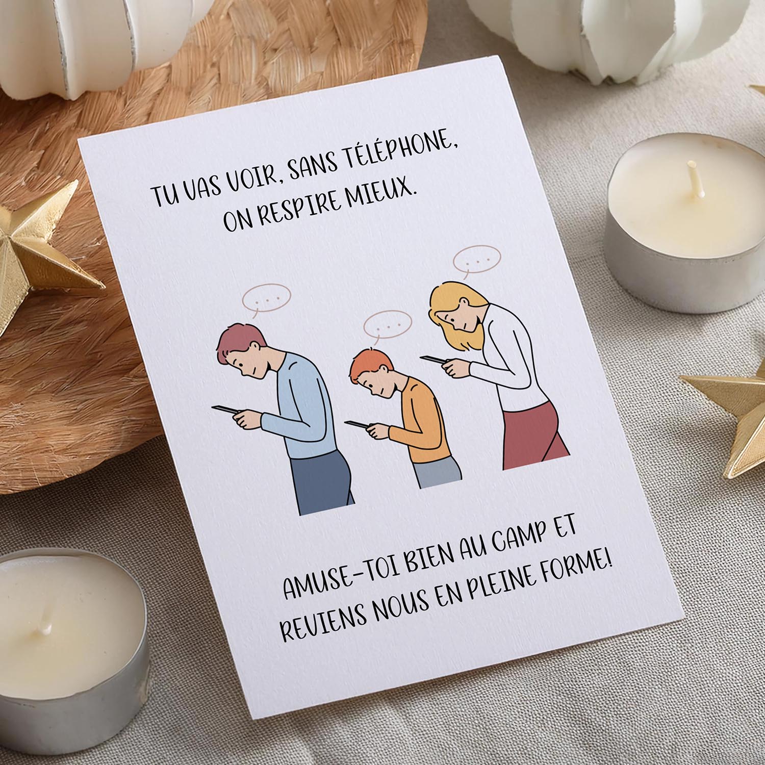 Carte camp sans téléphone – Humour parents | Carte enfant originale
