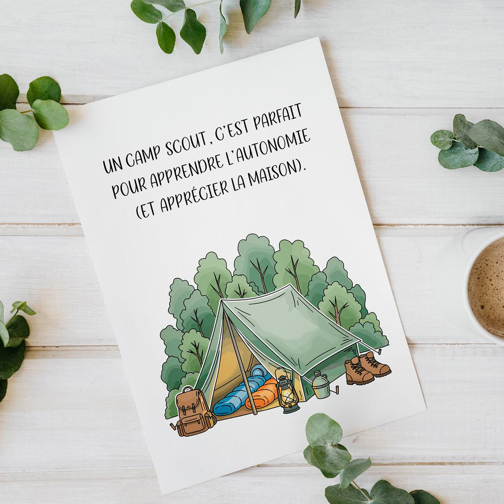 Carte camp scout – Humour autonomie enfant | Carte drôle parents