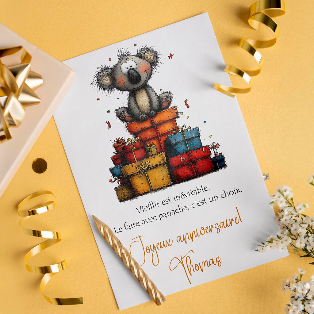 Carte anniversaire personnalisée  humour – Vieillir avec panache | Carte originale et drôle