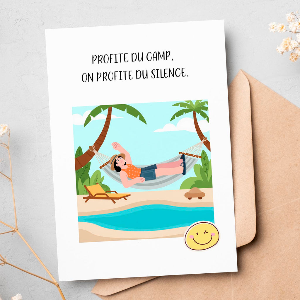 Carte humour camp – Silence des parents | Carte drôle et originale
