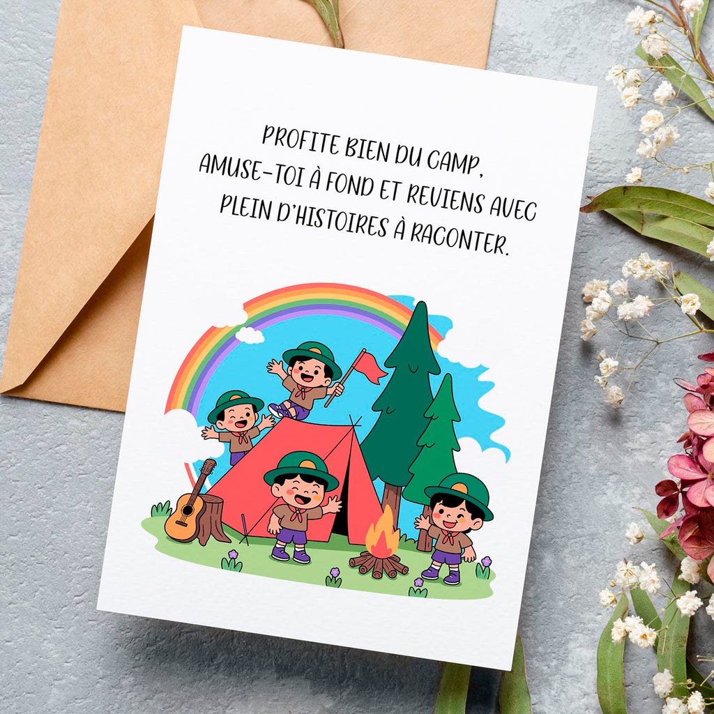 Carte camp vacances enfant – Message joyeux | Carte originale et tendre