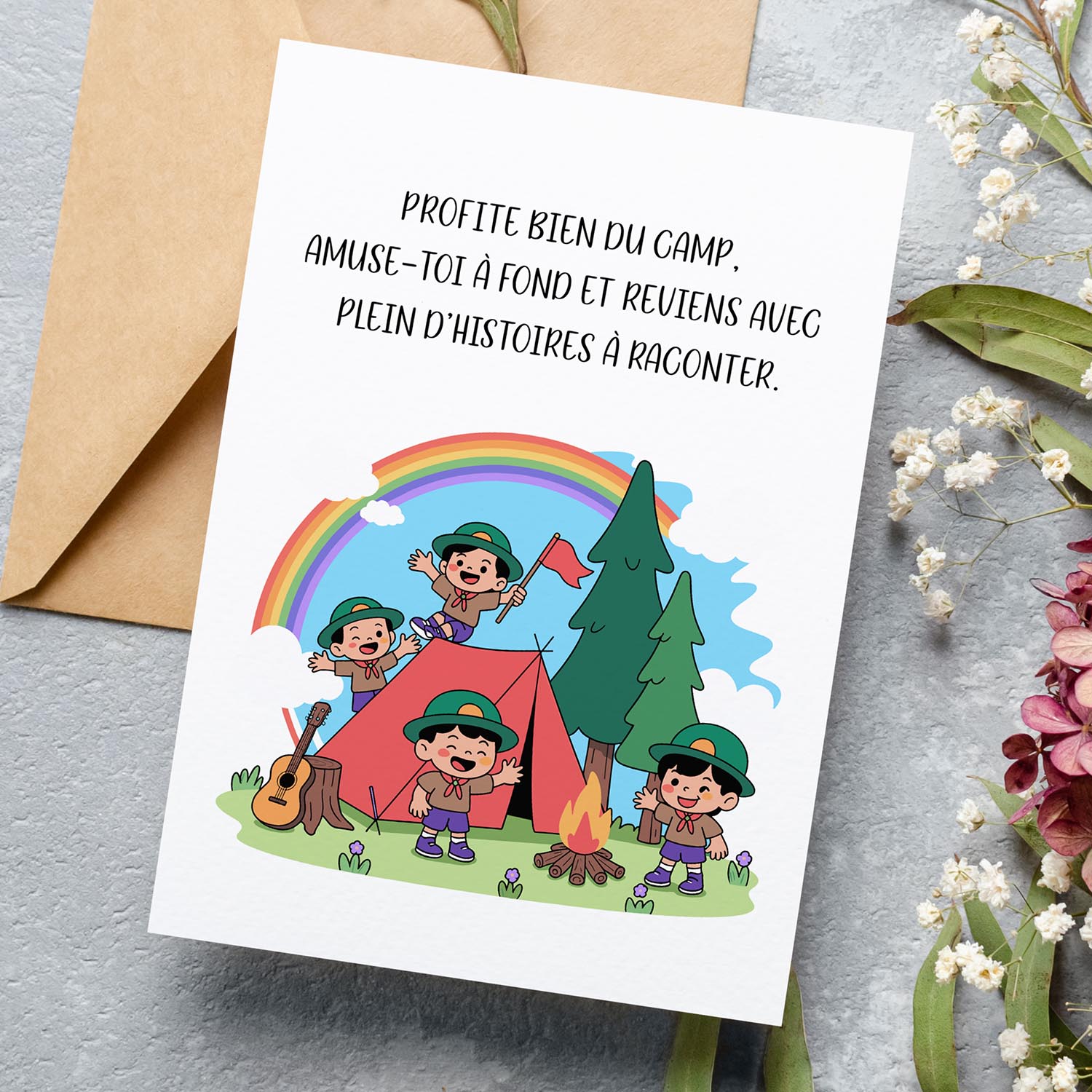 Carte camp vacances enfant – Message joyeux | Carte originale et tendre