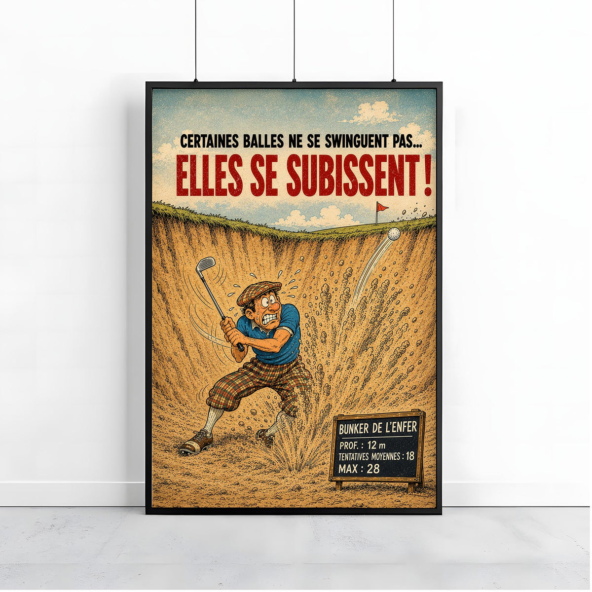 Affiche golf humoristique – Le Bunker de l'Enfer – Cadeau golfeur