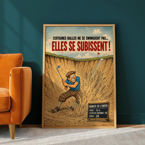 Affiche golf humoristique – Le Bunker de l'Enfer – Cadeau golfeur