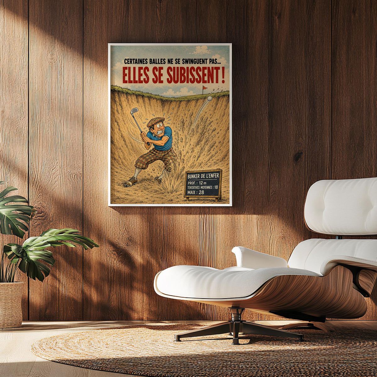 Affiche golf humoristique – Le Bunker de l'Enfer – Cadeau golfeur