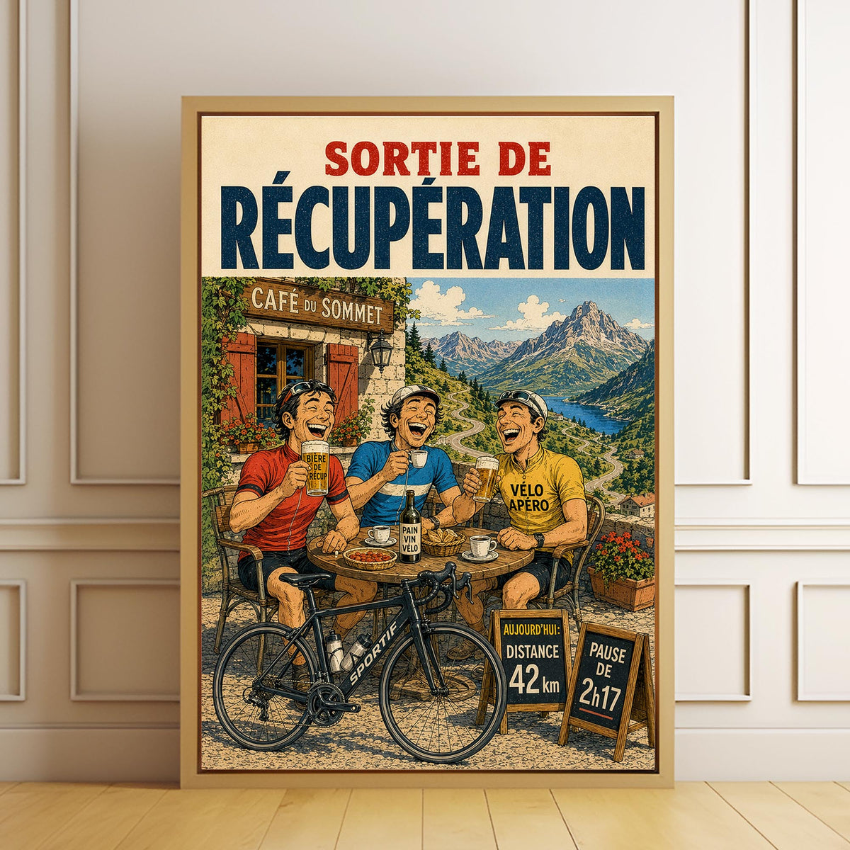 Affiche cyclisme humoristique – Sortie de Récupération – Cadeau cycliste