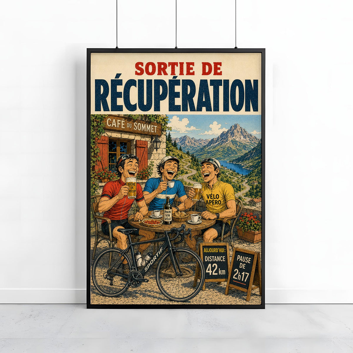 Affiche cyclisme humoristique – Sortie de Récupération – Cadeau cycliste