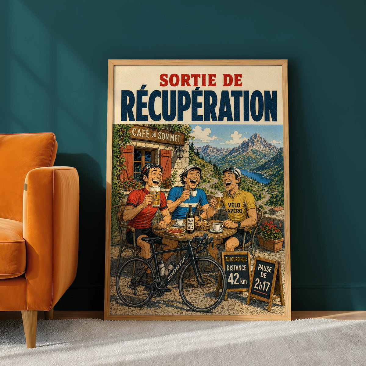Affiche cyclisme humoristique – Sortie de Récupération – Cadeau cycliste