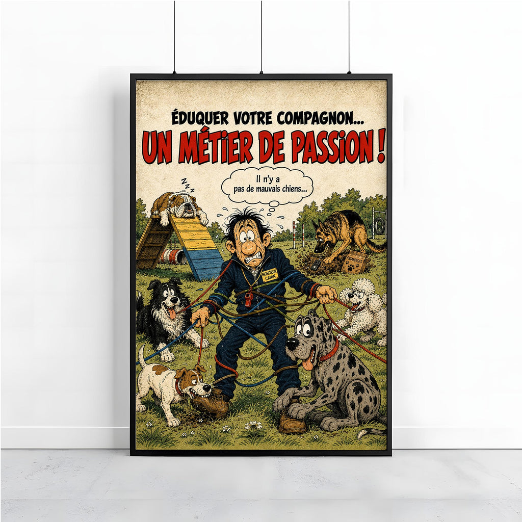 Affiche éducateur canin humoristique – Un Métier de Passion – Cadeau amoureux des chiens