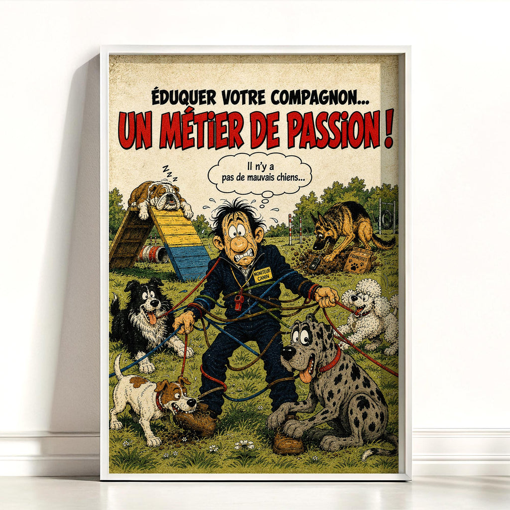 Affiche éducateur canin humoristique – Un Métier de Passion – Cadeau amoureux des chiens