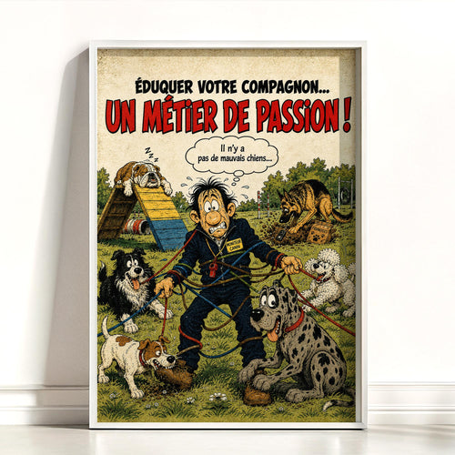 Affiche éducateur canin humoristique – Un Métier de Passion – Cadeau amoureux des chiens
