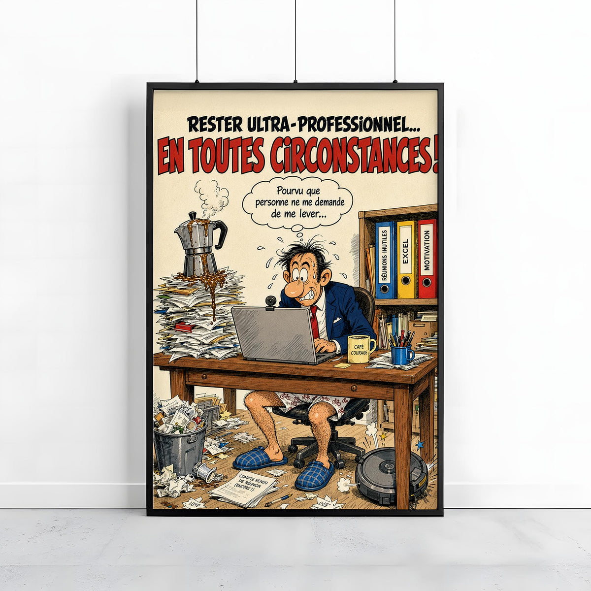 Affiche télétravail humoristique – En Toutes Circonstances – Cadeau collègue
