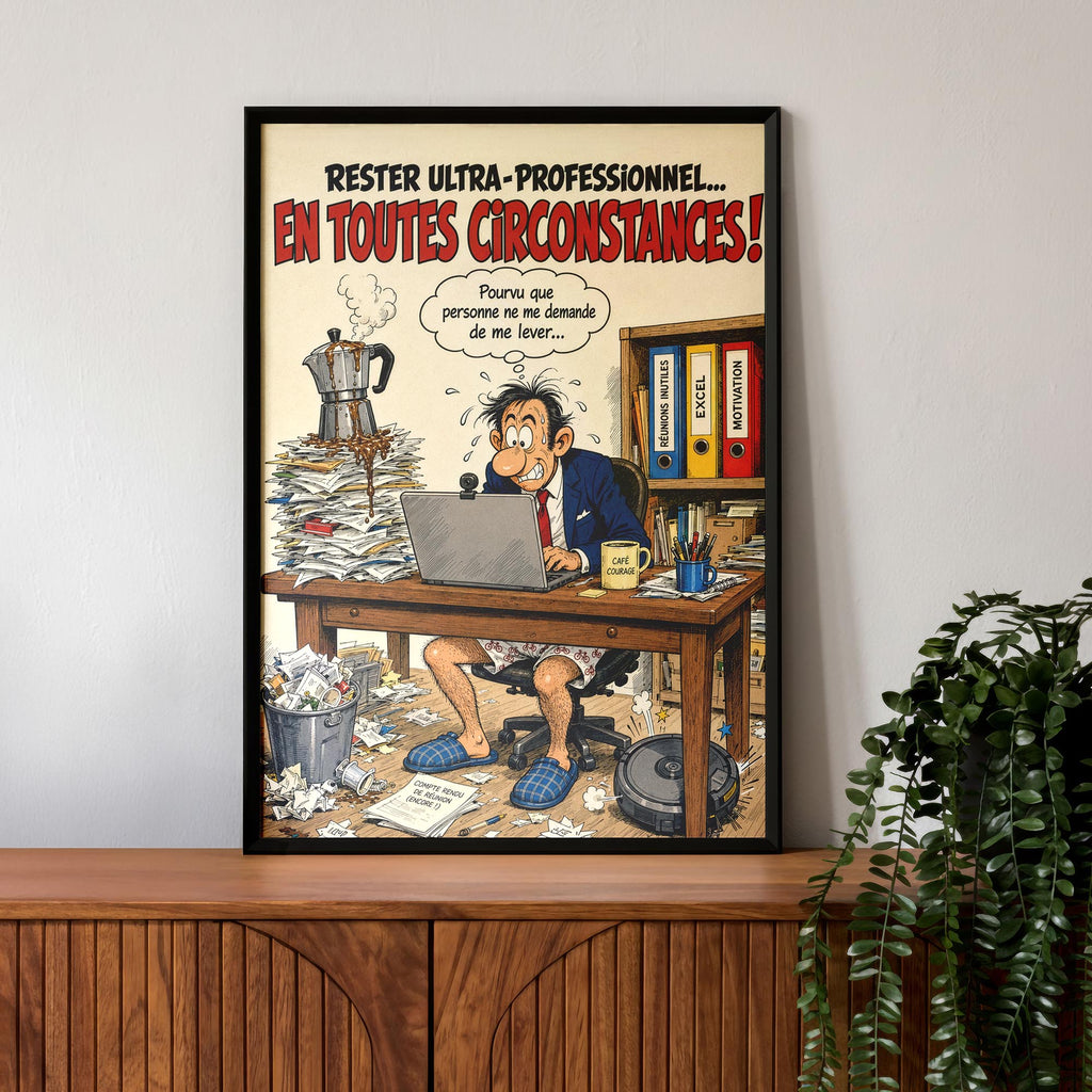 Affiche télétravail humoristique – En Toutes Circonstances – Cadeau collègue