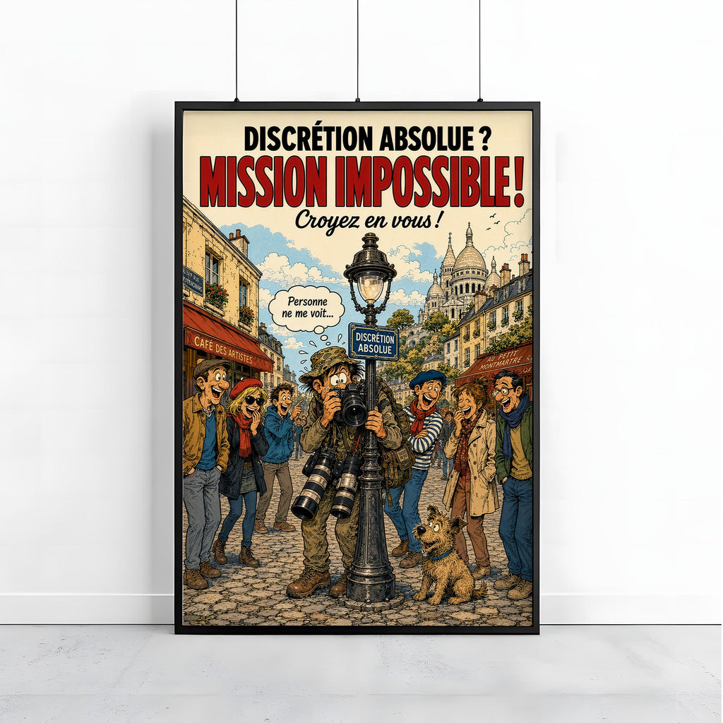 Affiche photographie de rue humoristique – Discrétion Absolue – Cadeau photographe