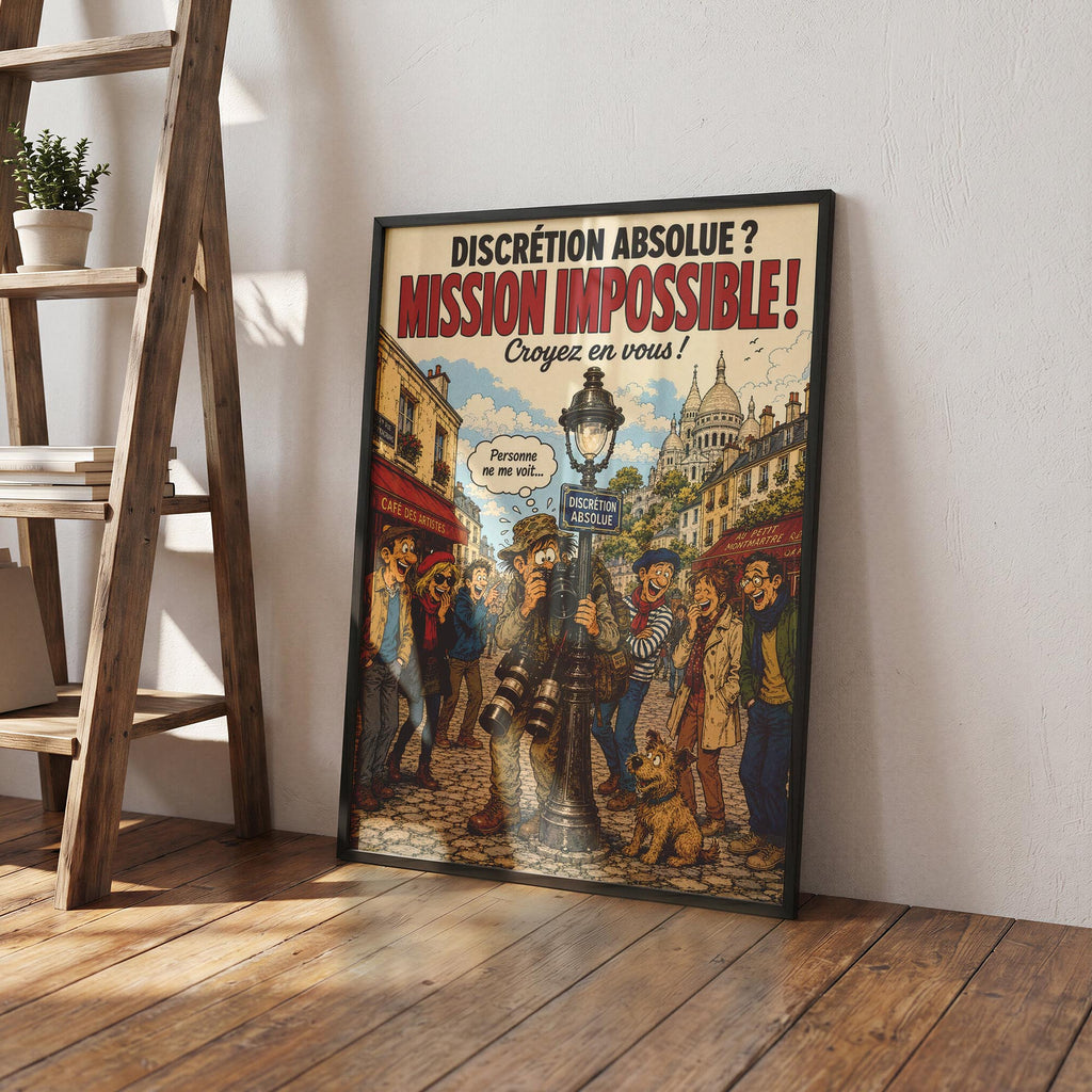Affiche photographie de rue humoristique – Discrétion Absolue – Cadeau photographe