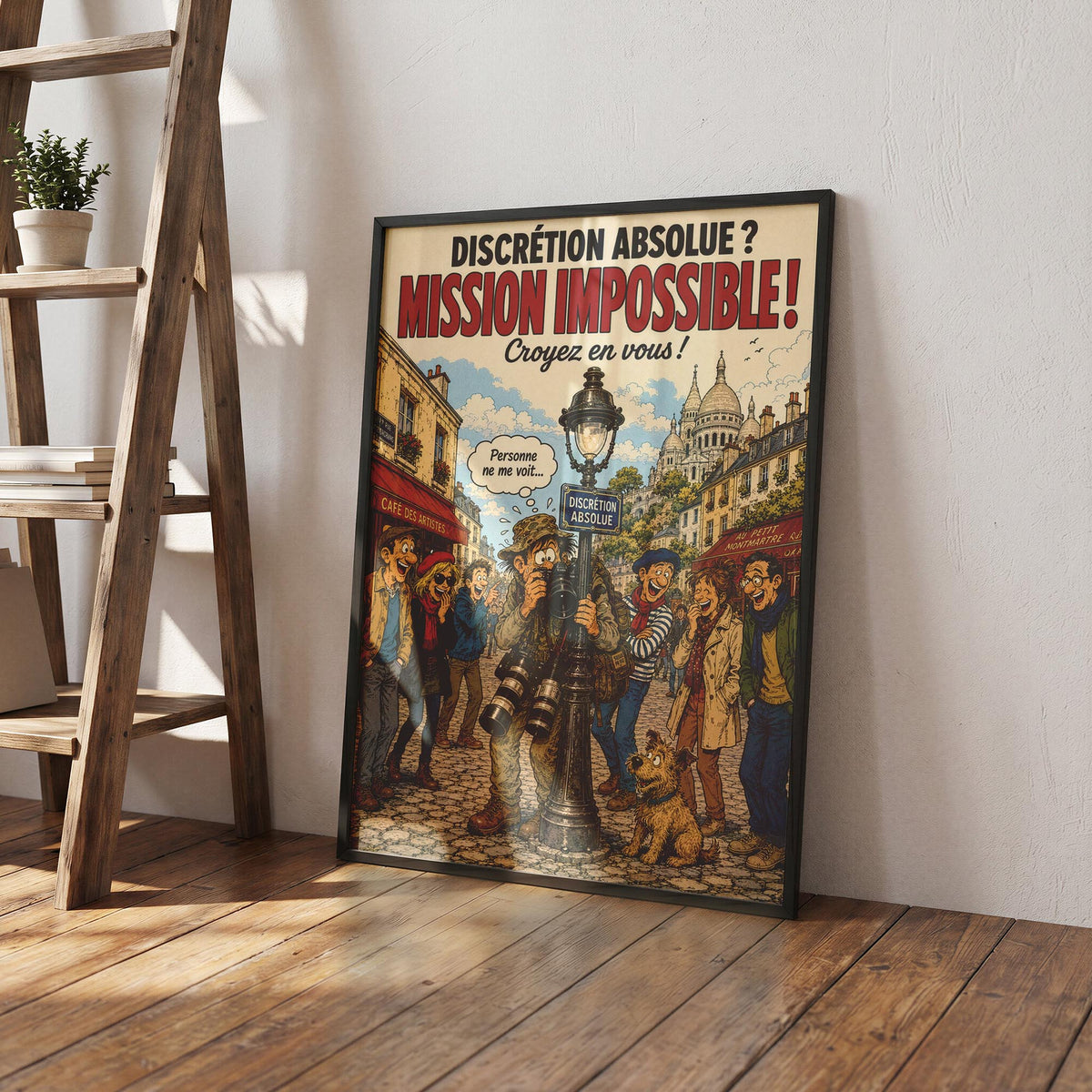 Affiche photographie de rue humoristique – Discrétion Absolue – Cadeau photographe