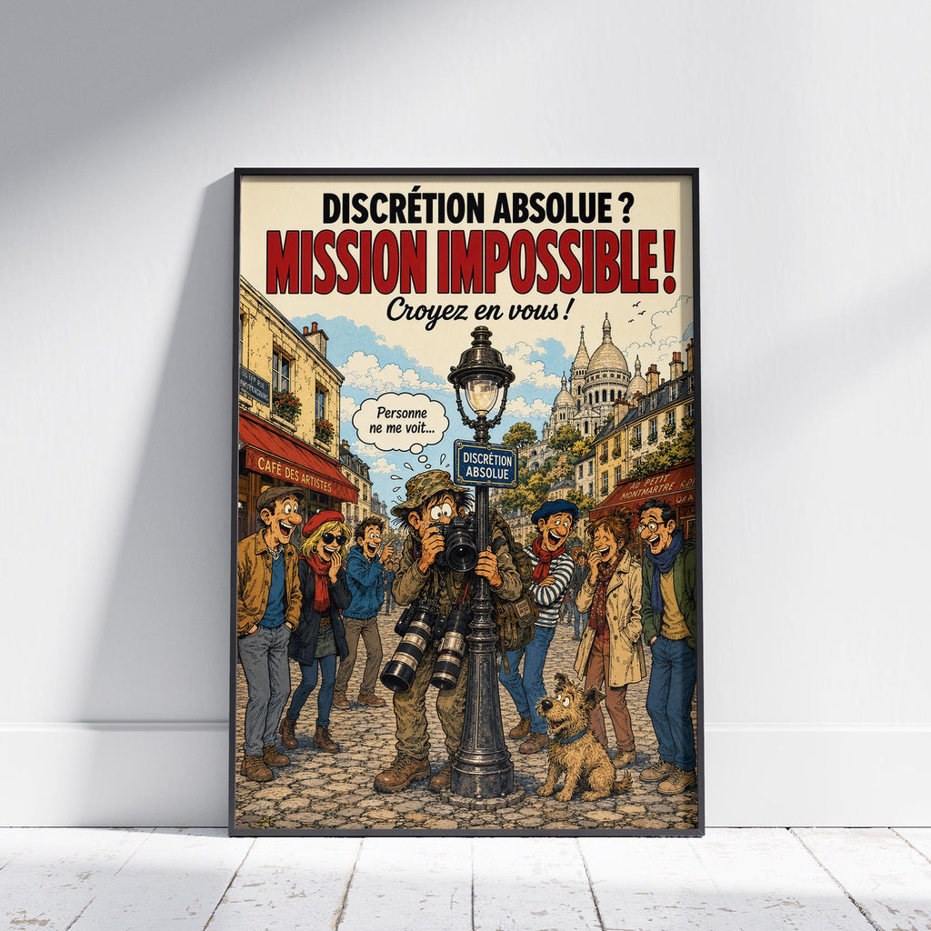 Affiche photographie de rue humoristique – Discrétion Absolue – Cadeau photographe