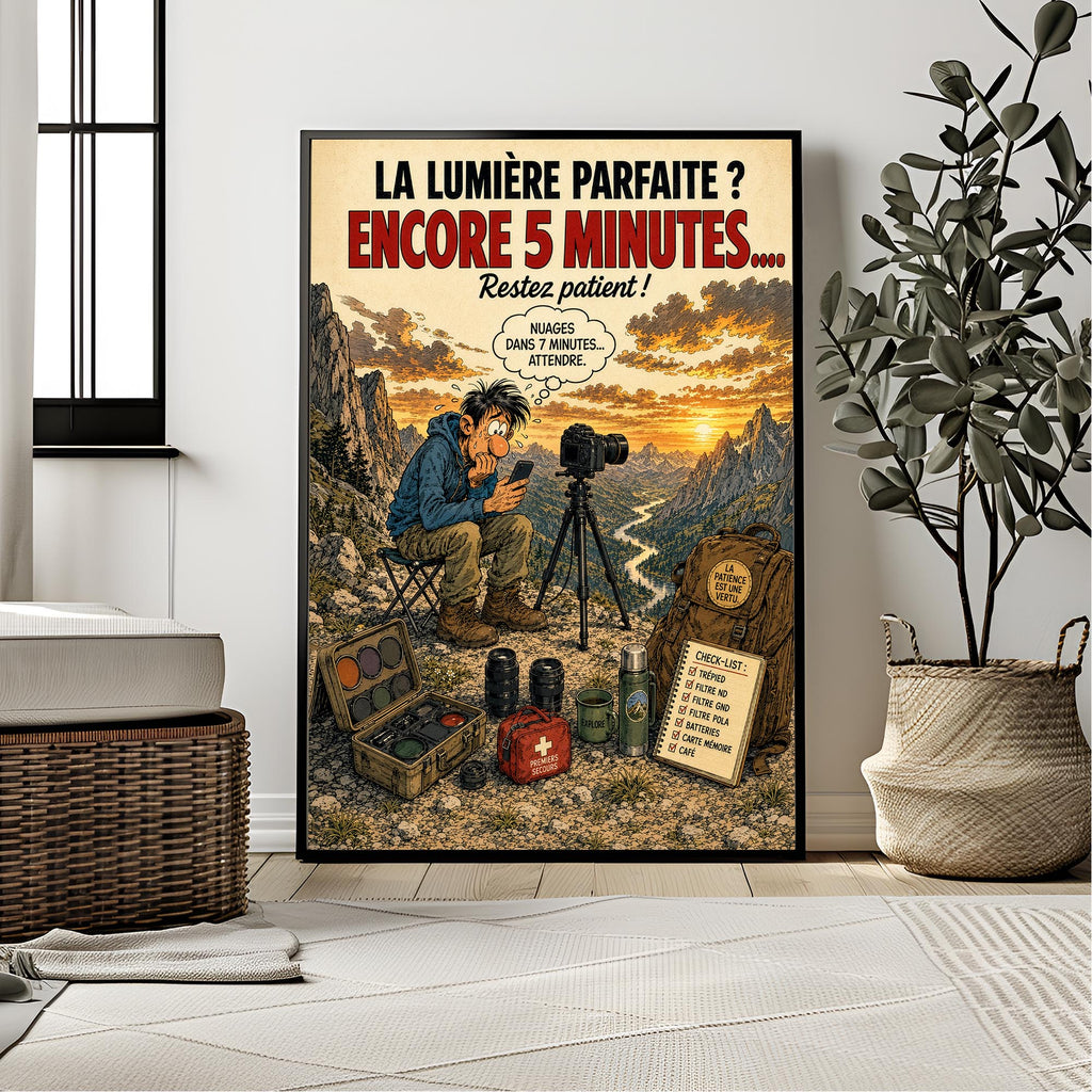 Affiche photographe paysage humoristique – La Lumière Parfaite – Cadeau photo