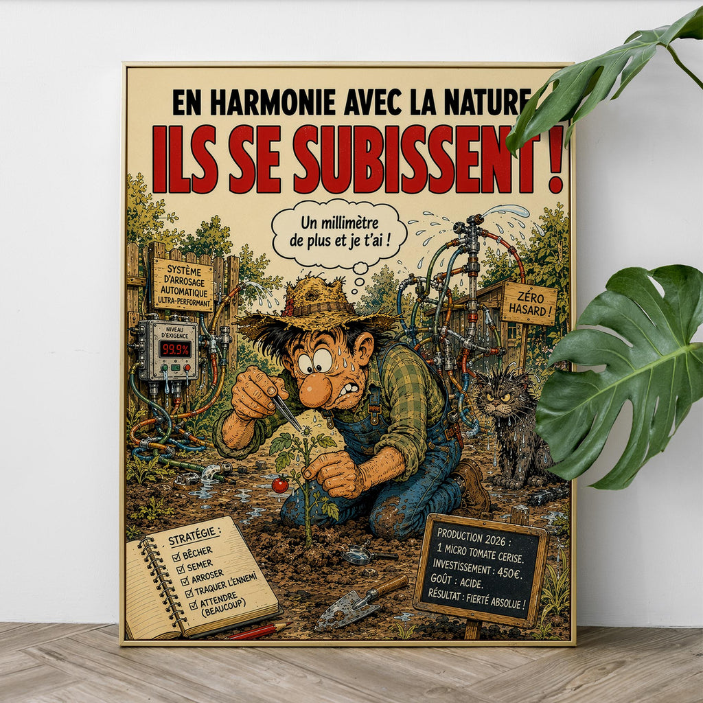Affiche jardinage humoristique – La Tomate Cerise – Cadeau jardinier & potager