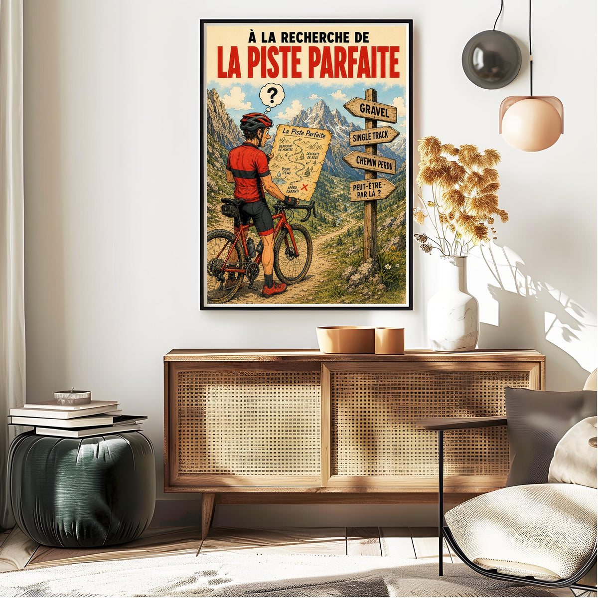 Affiche vélo Gravel humoristique – La Piste Parfaite – Cadeau cycliste & bikepacking
