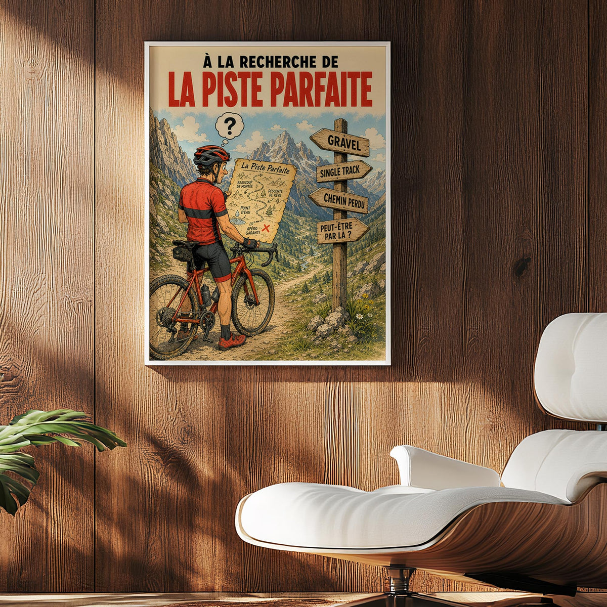 Affiche vélo Gravel humoristique – La Piste Parfaite – Cadeau cycliste & bikepacking