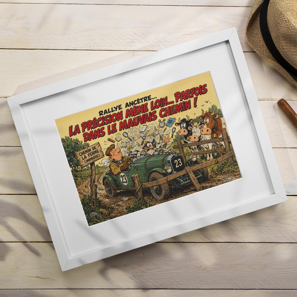 Affiche rallye historique humoristique – Erreur de navigation – Voiture ancienne