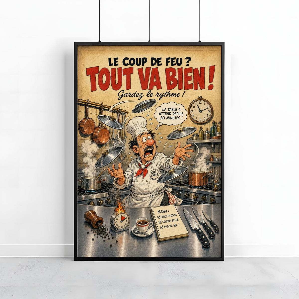 Affiche chef cuisinier humoristique – Coup de feu en cuisine – Cadeau cuisine