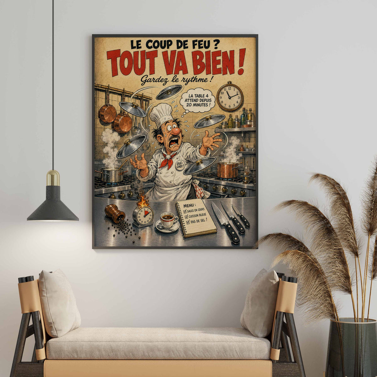 Affiche chef cuisinier humoristique – Coup de feu en cuisine – Cadeau cuisine